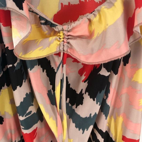 Parker Multicolor Print Ruffle Trim Square Neck Strap Racerback Dress size M - Picture 5 of 13